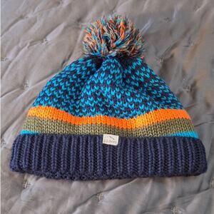 L.L. Bean Beanie UNISEX M-L Multicolor Pom Fleece Lined Outdoor Nature Gorpcore